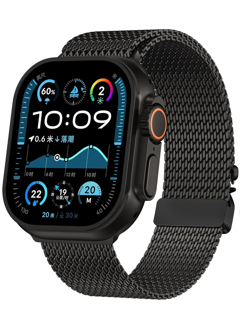 Milanese Mesh Loop Compatible with Apple Watch Bands 49mm 46mm 45mm 44mm 42mm for Men Women, Stainless Steel Mesh Loop with Parachute-style Buckle for iWatch Ultra 2 Series 10 9 8 7 6 SE 5 4 3