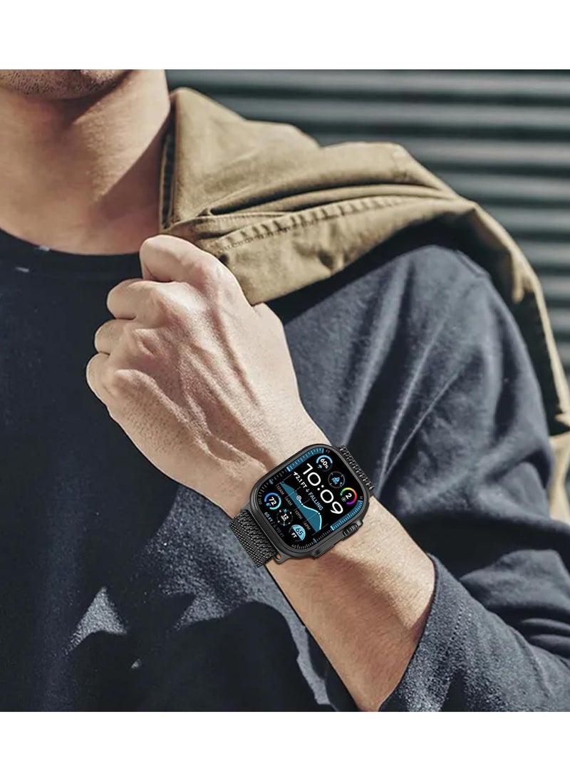 Milanese Mesh Loop Compatible with Apple Watch Bands 49mm 46mm 45mm 44mm 42mm for Men Women, Stainless Steel Mesh Loop with Parachute-style Buckle for iWatch Ultra 2 Series 10 9 8 7 6 SE 5 4 3