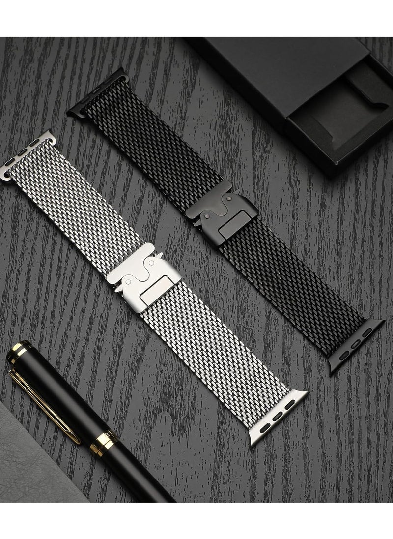 Milanese Mesh Loop Compatible with Apple Watch Bands 49mm 46mm 45mm 44mm 42mm for Men Women, Stainless Steel Mesh Loop with Parachute-style Buckle for iWatch Ultra 2 Series 10 9 8 7 6 SE 5 4 3