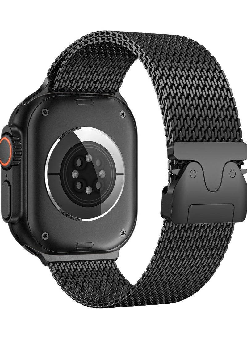 Milanese Mesh Loop Compatible with Apple Watch Bands 49mm 46mm 45mm 44mm 42mm for Men Women, Stainless Steel Mesh Loop with Parachute-style Buckle for iWatch Ultra 2 Series 10 9 8 7 6 SE 5 4 3