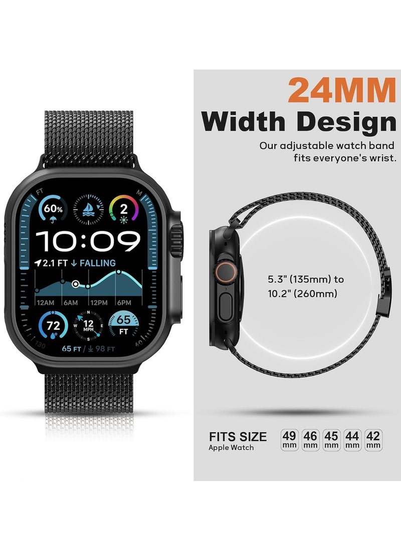 Milanese Mesh Loop Compatible with Apple Watch Bands 49mm 46mm 45mm 44mm 42mm for Men Women, Stainless Steel Mesh Loop with Parachute-style Buckle for iWatch Ultra 2 Series 10 9 8 7 6 SE 5 4 3