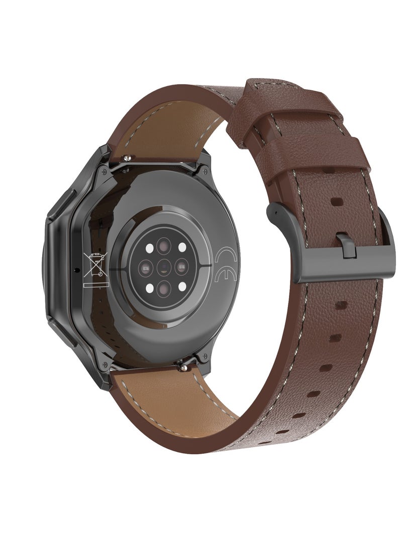 Men's Smart Watch Sports Fitness Waterproof Watch 1.43 AMOLED HD Screen Bluetooth Call Activity Tracker Heart Rate Monitor Compatible With Android And iOS, DT Watch X Brown Belt