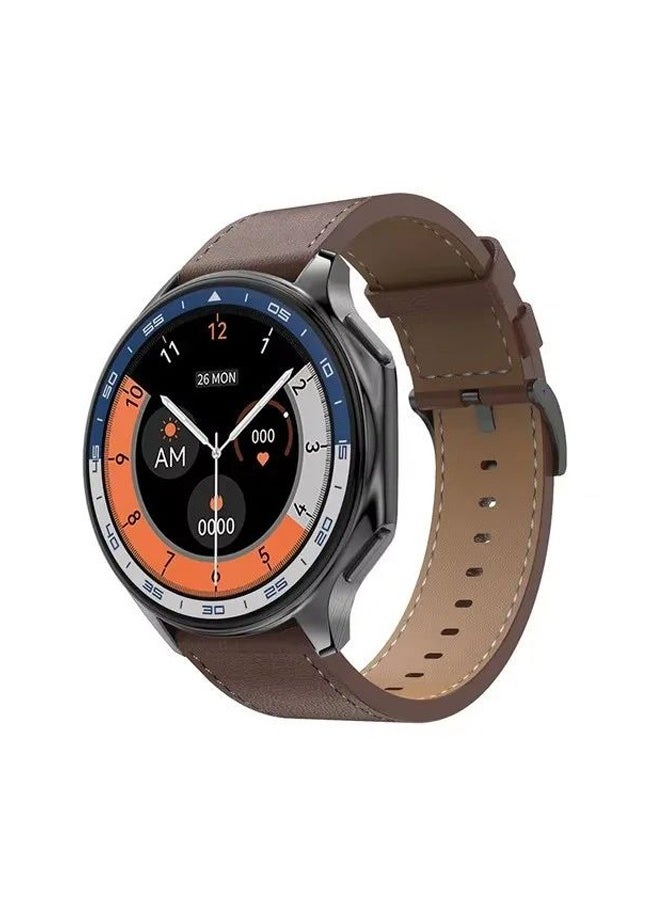 Men's Smart Watch Sports Fitness Waterproof Watch 1.43 AMOLED HD Screen Bluetooth Call Activity Tracker Heart Rate Monitor Compatible With Android And iOS, DT Watch X Brown Belt