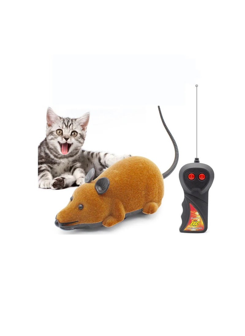 Interactive Cat Toy Mouse, Funny Chasing Electric Kitten Toy Electronic Wireless Remote Control Mock Mouse Mice Toys(Brown)