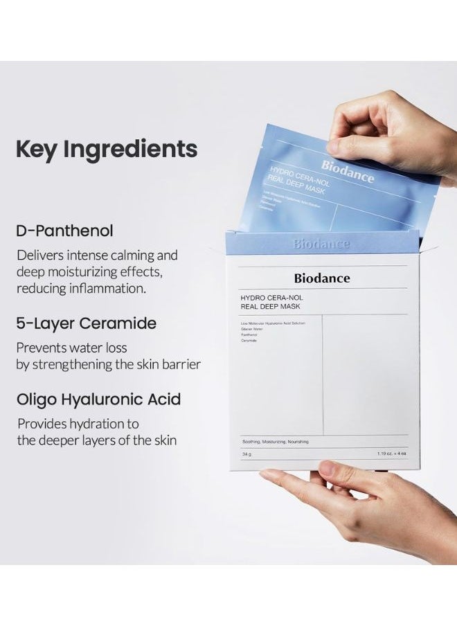 Hydro Cera-nol Real Deep Mask (34g x 4ea) x2 PACK OF 2, ith Low Molecular Hyaluronic Acid, Glacier Water, and Ceramide