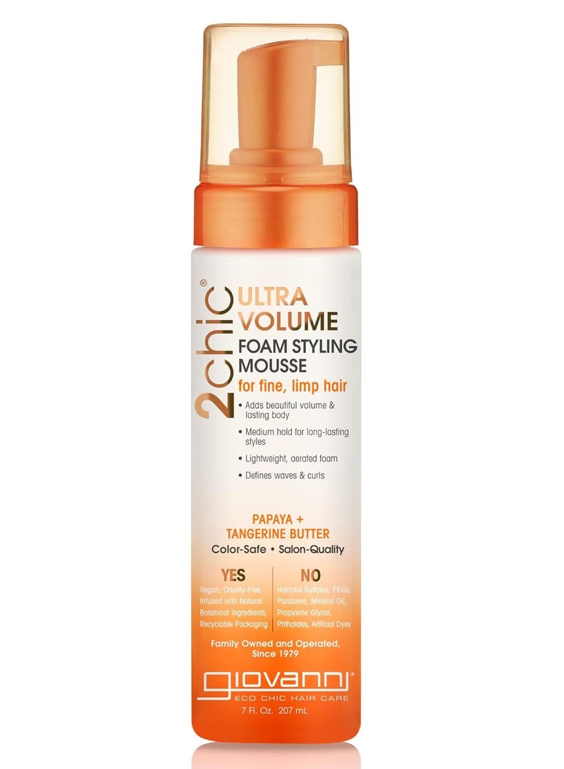 2 Chic Ultra-Volume Foam Styling Mousse - Daily Volumizing Formula with Papaya & Tangerine Butter, Promotes Weightless Control for Fine Limp Thin Hair, No Parabens, Color Safe - 7 oz 207 mlml