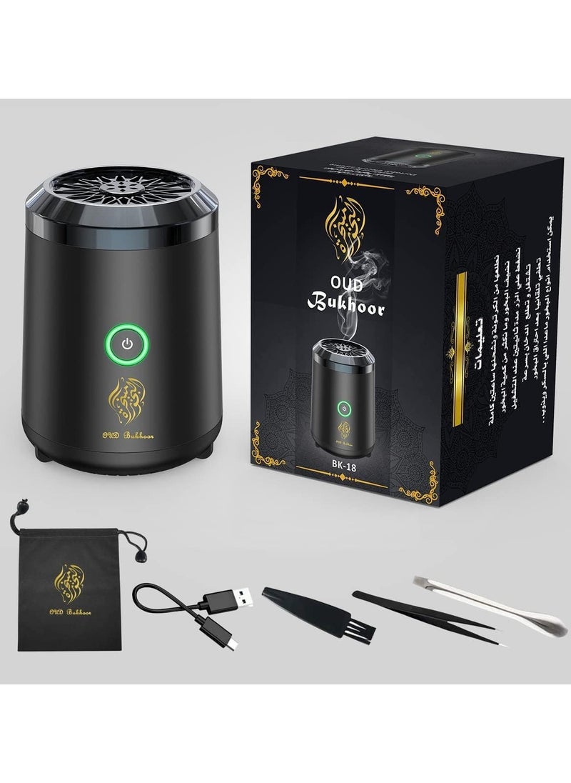 Oud Incense bukhoor burner electric Usb rechargeable best gift for home, car, office & desert camping, Portable Electronic Bakhoor Burner,Mini Incense Burner Bakhoor, Rechargeable USB Aroma Diffuser,Car Incense burner Electric Arabic Incense Holder Muslim Home Decoration, Black