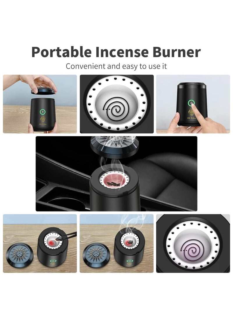 Oud Incense bukhoor burner electric Usb rechargeable best gift for home, car, office & desert camping, Portable Electronic Bakhoor Burner,Mini Incense Burner Bakhoor, Rechargeable USB Aroma Diffuser,Car Incense burner Electric Arabic Incense Holder Muslim Home Decoration, Black