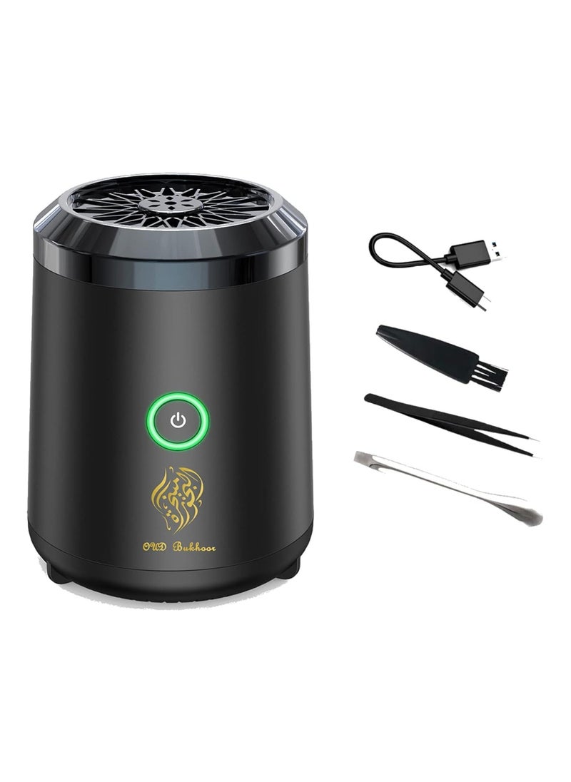 Oud Incense bukhoor burner electric Usb rechargeable best gift for home, car, office & desert camping, Portable Electronic Bakhoor Burner,Mini Incense Burner Bakhoor, Rechargeable USB Aroma Diffuser,Car Incense burner Electric Arabic Incense Holder Muslim Home Decoration, Black