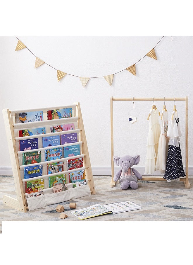 Wooden And Canvas Bookshelf For Kids Book Rack Storage Natural Beige