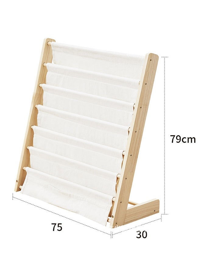 Wooden And Canvas Bookshelf For Kids Book Rack Storage Natural Beige