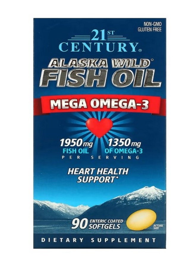 Alaska Wild Fish Oil Mega Omega 3 1950 mg 1350 mg 90 Enteric Coated Softgels