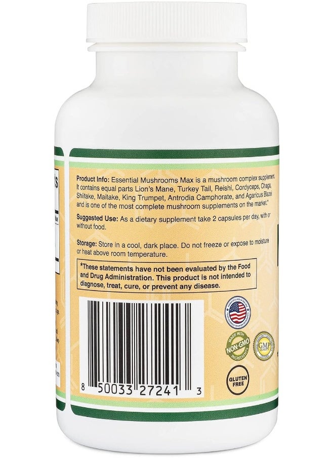 Mushroom Supplement Complex - 1,000Mg Blend Of Top 10 Essential Mushrooms Grown In The Usa