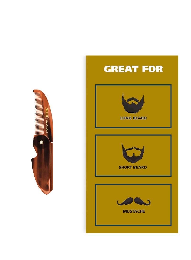 Beard & Mustache Folding Comb for Men's Grooming - Handcrafted & Hand Cut with Cellulose Acetate - Smooth, Rounded Tapered Teeth - Model 3326 Not ApplicableFluid Ounce