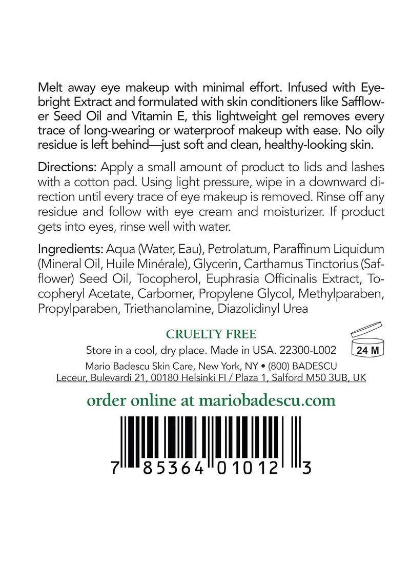 Mario Badescu Eye Makeup Remover Gel Ideal for Combination or Oily Skin Lightweight, Non-Greasy Waterproof Eye Make Up Cleanser Formulated with Safflower Seed Oil