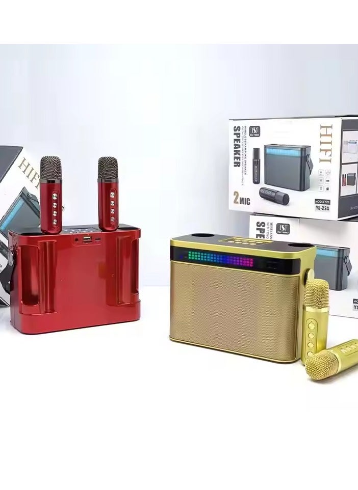 YS 224 Portable Wireless Bluetooth Karaoke Speaker Stereo Bass With Dual Microphones