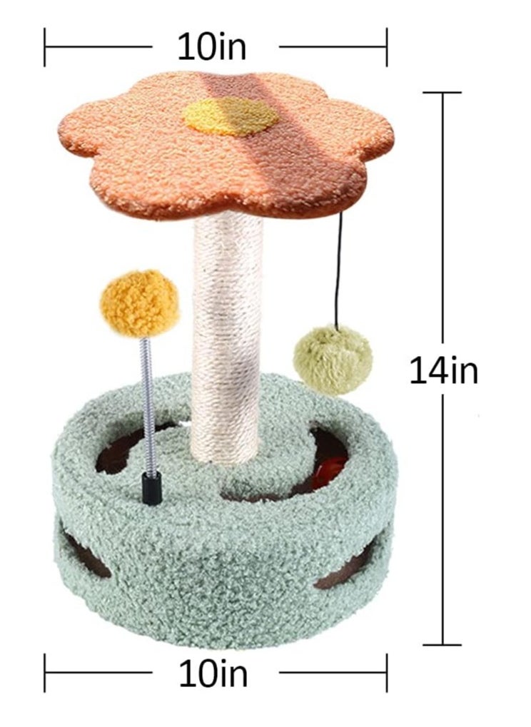 Cat Scratching Post with Natural Sisal cat Tree Cute Flower, Flower cat Tree for Indoor Cats, cat Tree Flower Pink with Hanging Ball, Spring Ball, Ring Bell Ball, Green