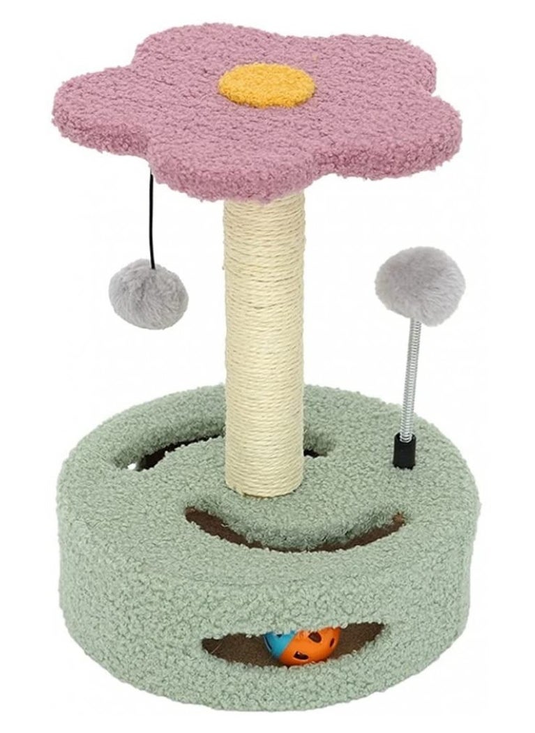 Cat Scratching Post with Natural Sisal cat Tree Cute Flower, Flower cat Tree for Indoor Cats, cat Tree Flower Pink with Hanging Ball, Spring Ball, Ring Bell Ball, Green