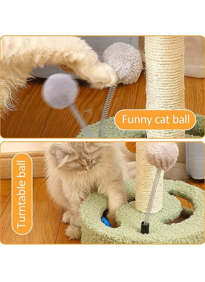 Cat Scratching Post with Natural Sisal cat Tree Cute Flower, Flower cat Tree for Indoor Cats, cat Tree Flower Pink with Hanging Ball, Spring Ball, Ring Bell Ball, Green