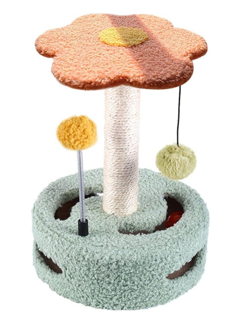 Cat Scratching Post with Natural Sisal cat Tree Cute Flower, Flower cat Tree for Indoor Cats, cat Tree Flower Pink with Hanging Ball, Spring Ball, Ring Bell Ball, Green