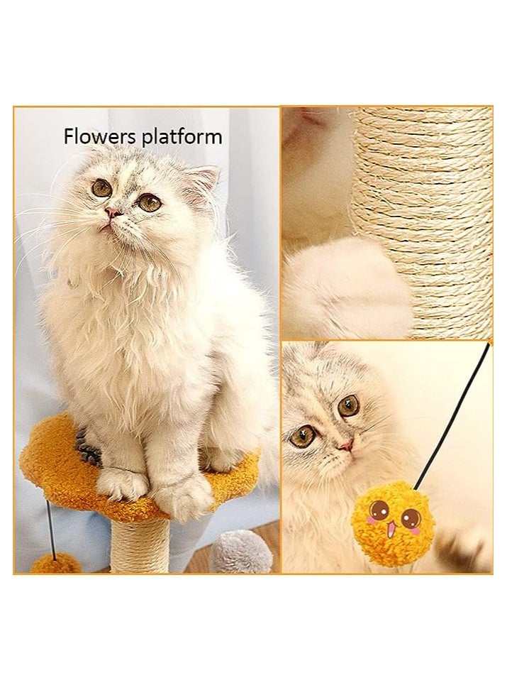 Cat Scratching Post with Natural Sisal cat Tree Cute Flower, Flower cat Tree for Indoor Cats, cat Tree Flower Pink with Hanging Ball, Spring Ball, Ring Bell Ball, Green