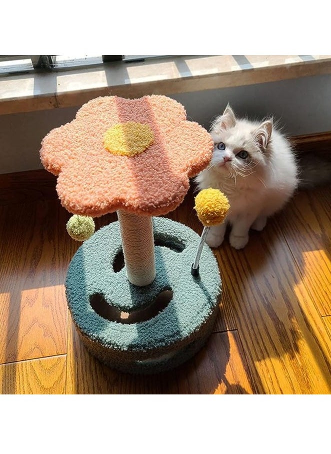 Cat Scratching Post with Natural Sisal cat Tree Cute Flower, Flower cat Tree for Indoor Cats, cat Tree Flower Pink with Hanging Ball, Spring Ball, Ring Bell Ball, Green