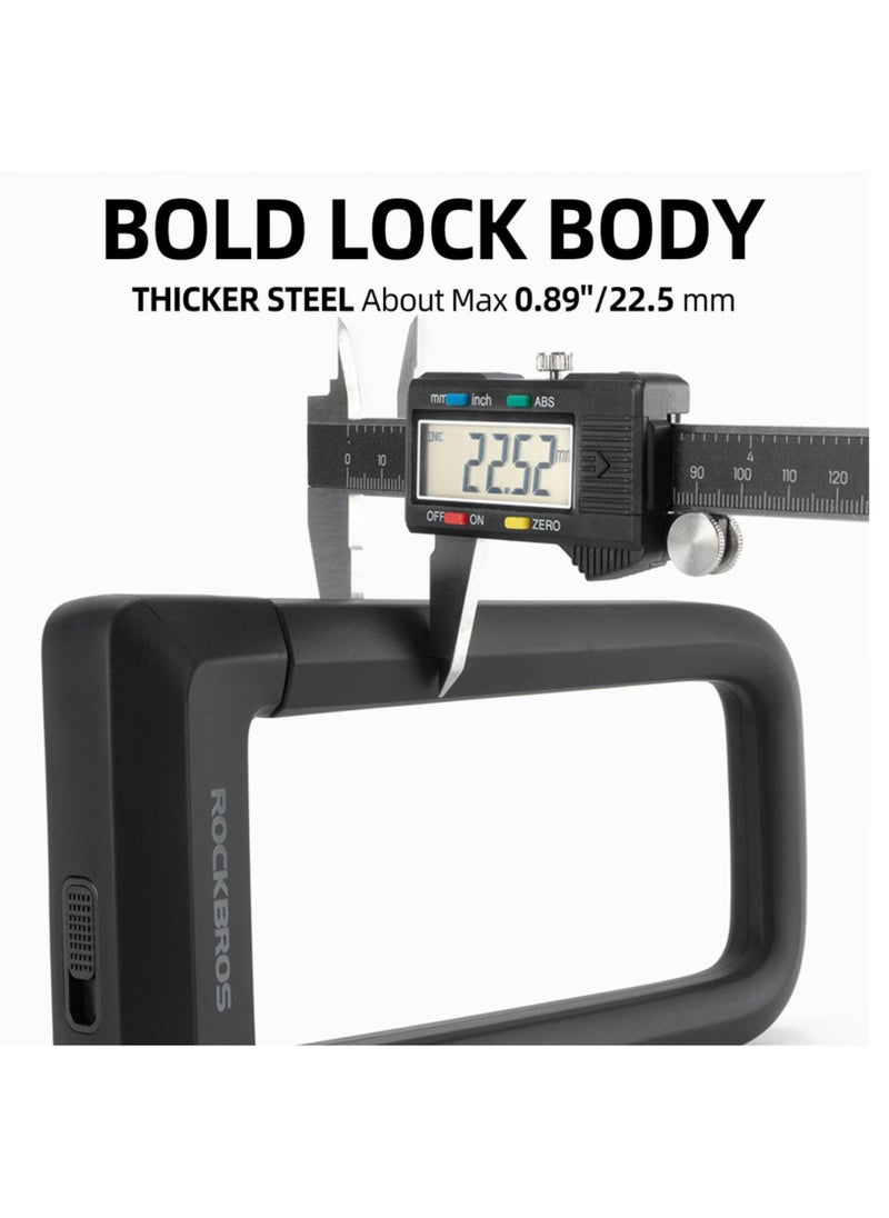 Bike U Lock, Heavy Duty Anti Theft Bike U Lock with Cable Silicone Cover, Max 22.5MM Bike U Lock+Keys+Mounting Bracket