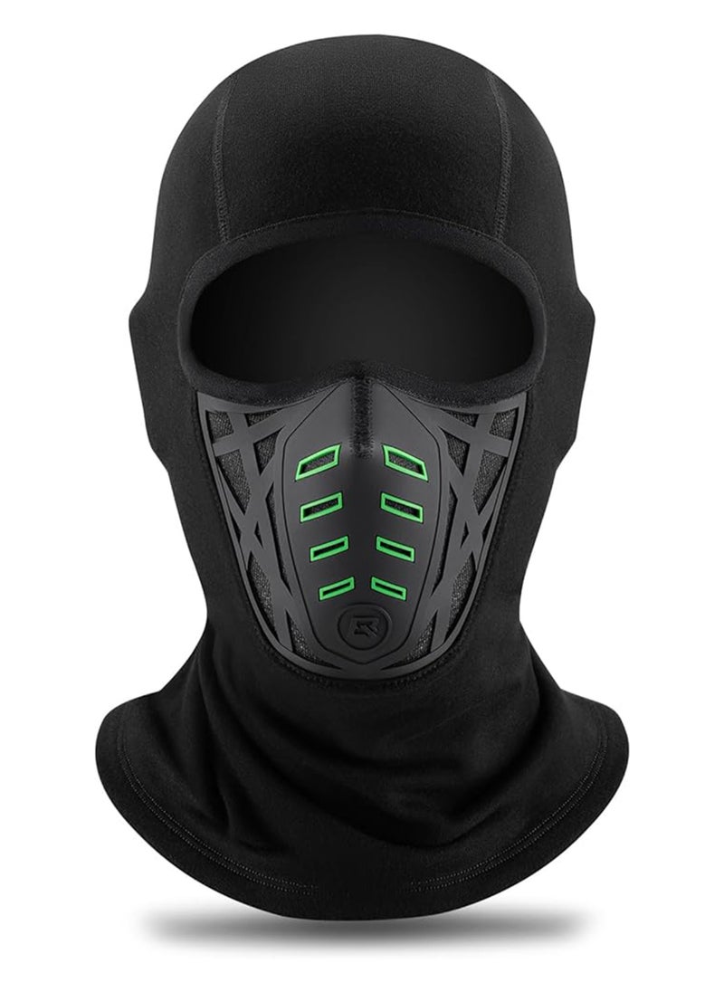 Thermal Windproof 3D Balaclava Ski Mask for Cold Weather Activities like Skiing, Snowboarding, and Cycling in Black Green