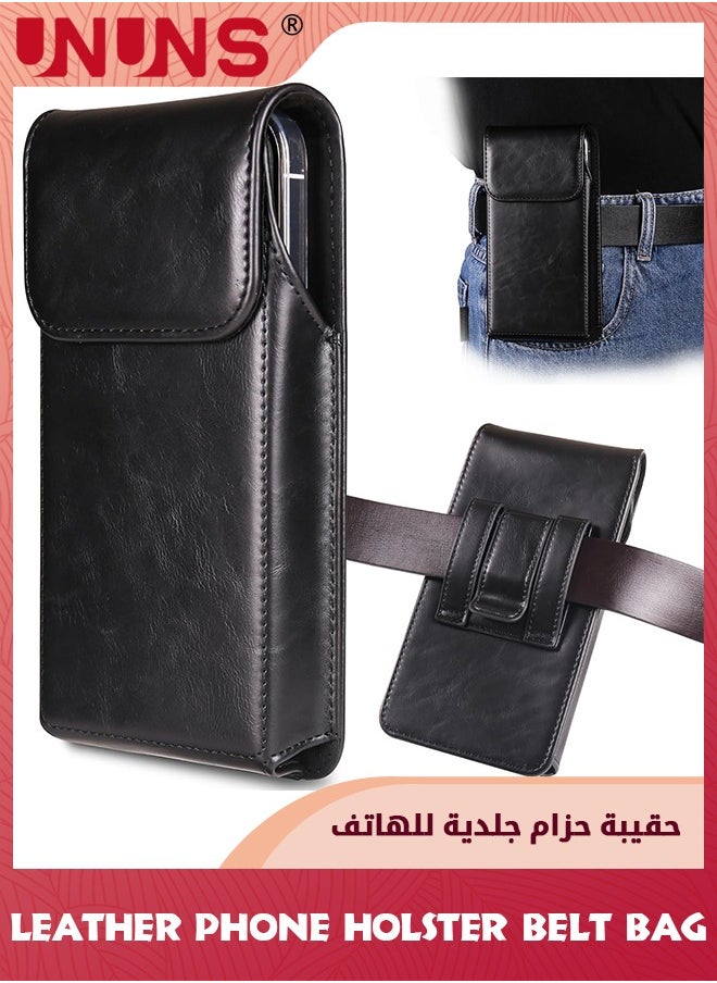 Leather Phone Holster Belt Bag,Holster For iPhone,7.2 inch Premium Leather Pouch With Belt Clip Phone Holster Belt Case,Black