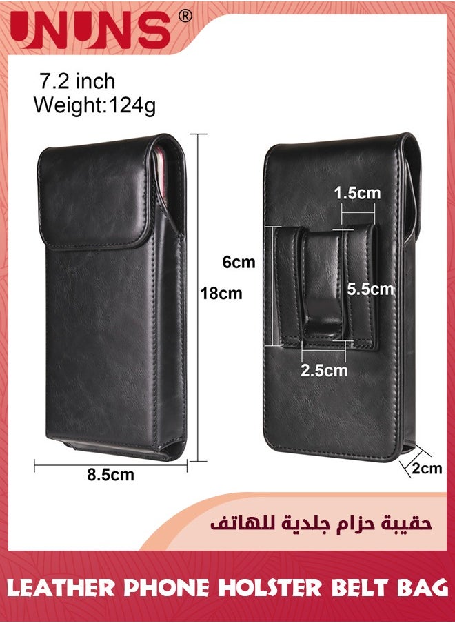 Leather Phone Holster Belt Bag,Holster For iPhone,7.2 inch Premium Leather Pouch With Belt Clip Phone Holster Belt Case,Black