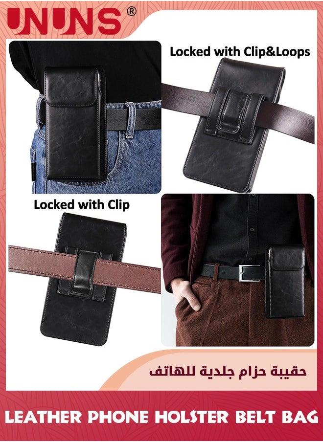 Leather Phone Holster Belt Bag,Holster For iPhone,7.2 inch Premium Leather Pouch With Belt Clip Phone Holster Belt Case,Black