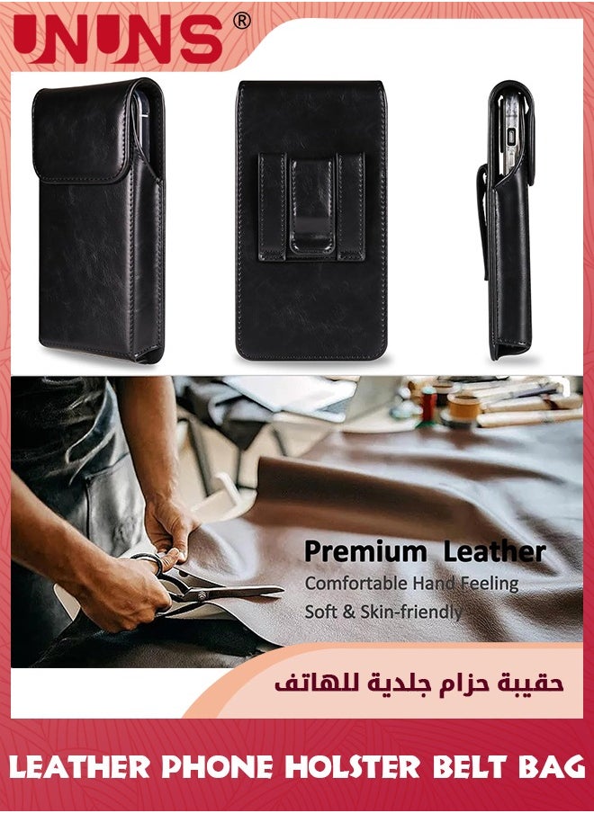 Leather Phone Holster Belt Bag,Holster For iPhone,7.2 inch Premium Leather Pouch With Belt Clip Phone Holster Belt Case,Black