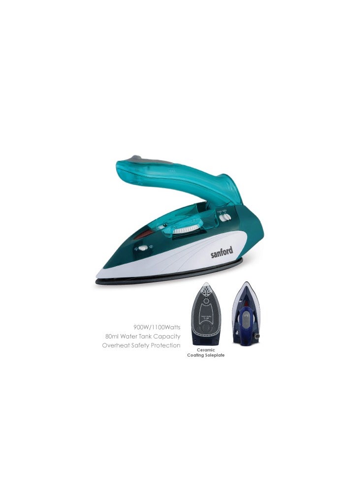 Travel Steam Iron with Foldable Handle, Ceramic Soleplate, Burst Steam, 80ml Water Tank, Adjustable Thermostat, Dual Voltage, 900W/1100W