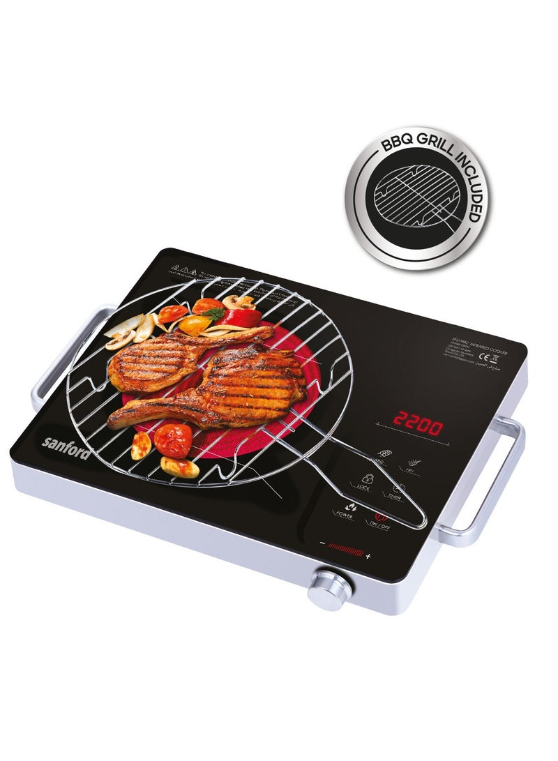 Infrared Cooker One Burner With Bbq Grill, Stainless Steel Body, High-Temperature Resistant Glass SF5195IC BS Black