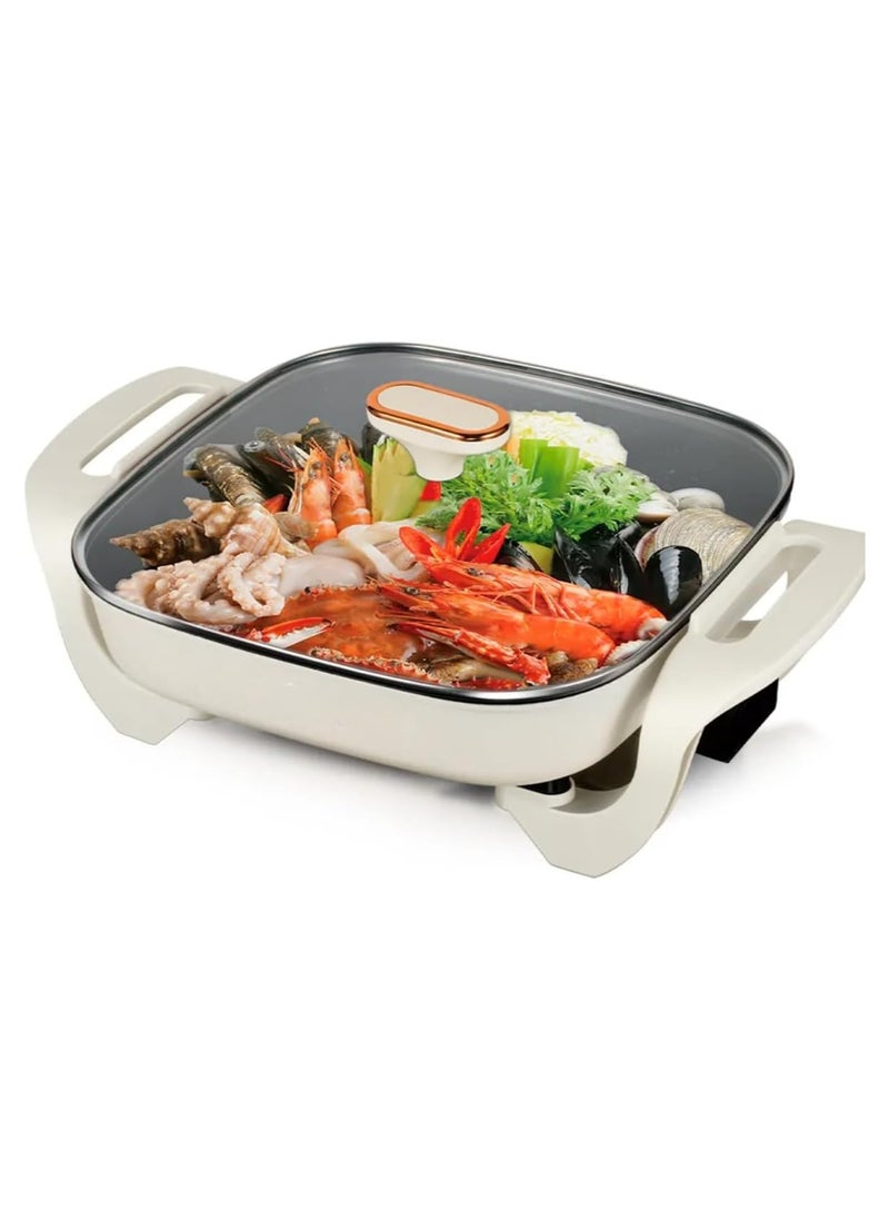 Electric Frying Pan Non-Stick, Multi-Function Cooker with 500W/1000W Power, Steamer, Portable Electric Hot Pot for Steak, Eggs, Noodles, Fried Rice, Soup - Adjustable Heat & Overheat Protection