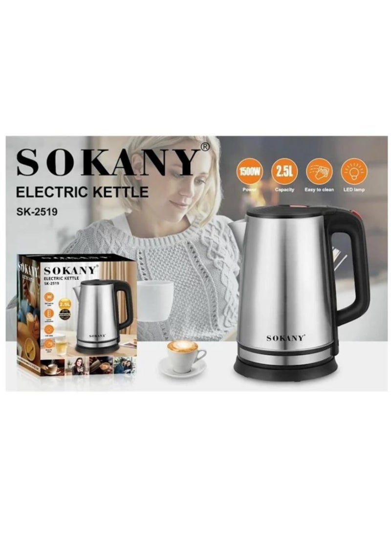 Sokany Electric Kettle SK-2519 2.5L Automatic Shut Off Professional Stainless Steel Kettle 1500W Multicolor