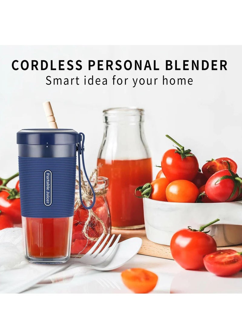 Blender Portable Stainless steel knife with two blades compact electric juicer juicer water bottle 1400 mAh battery and USB charging cable for use at home at work on the go and outdoors