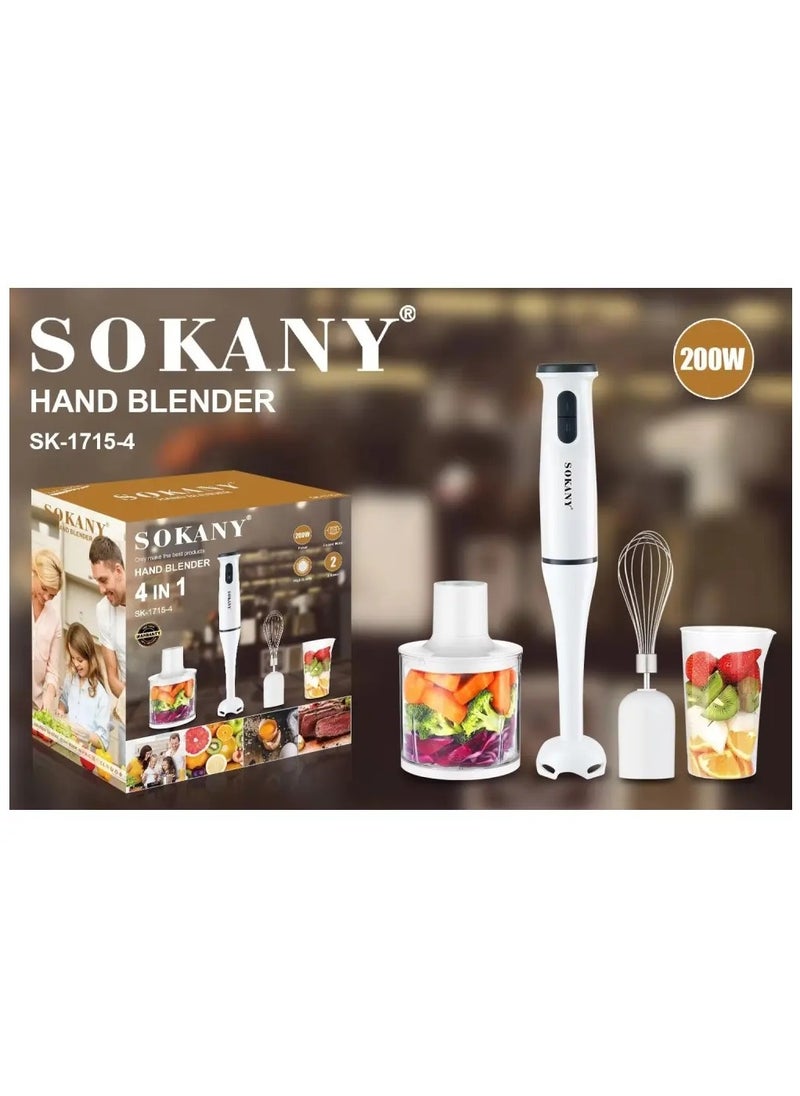 Sokany SK-1715-4 Hand Blender 4 in 1 with Plastic Wand 200W