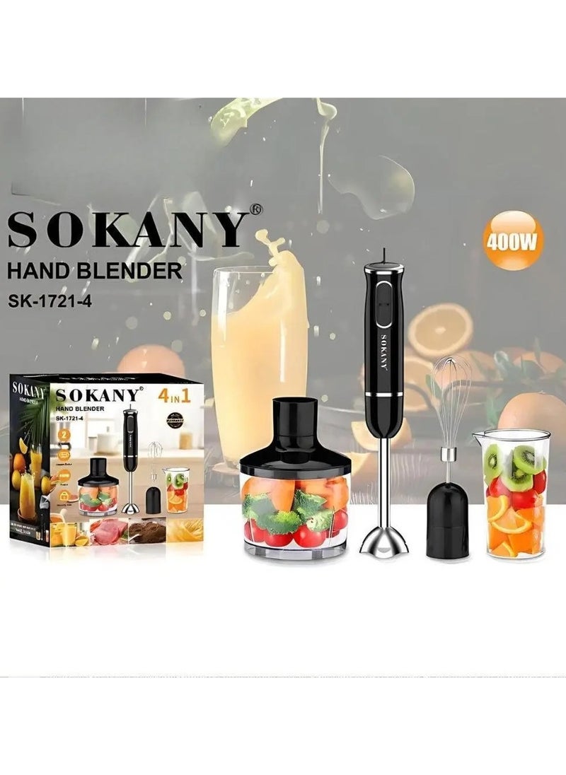 Sokany SK-1721-4 4-in-1 Multifunction Hand Blender Food Processor Electric Chopper 400W