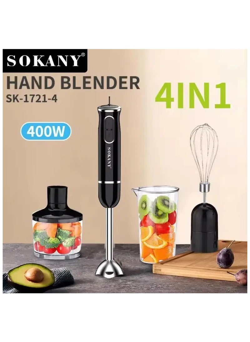 Sokany SK-1721-4 4-in-1 Multifunction Hand Blender Food Processor Electric Chopper 400W