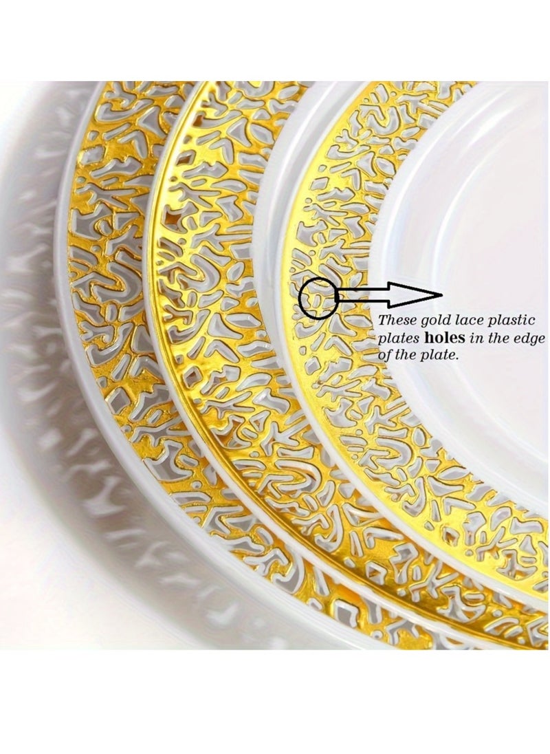 150PCS Gold Plastic Plates With Disposable Plastic Silverware, Plastic Tableware Sets