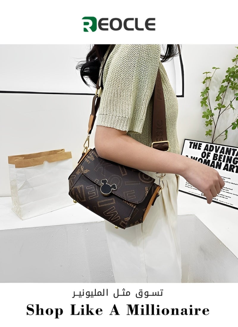 Women's Crossbody Bag Small Messenger Bag Vintage Shoulder Bag Vintage Satchel Purse with Adjustable Wide Strap