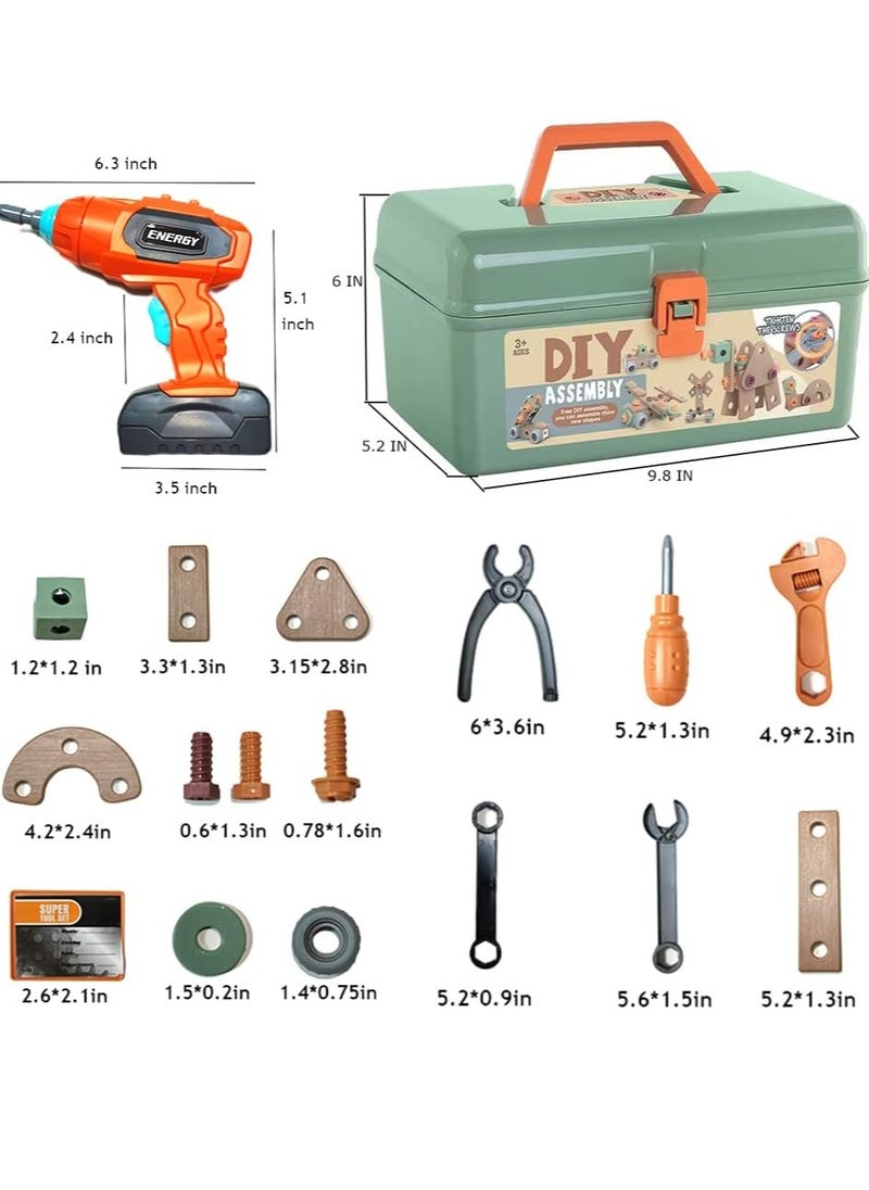 144-Piece Kids Montessori Tool Set, Pretend Play Construction Tool Kit with Electric Drill Hammer Tool Accessories, Power Tool Box Set with Tool Box for Girls Boys