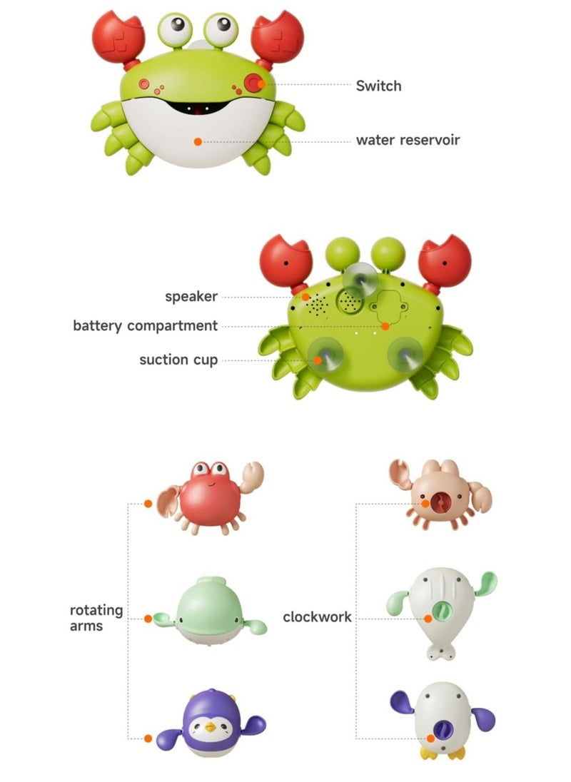 Crab Bubble Machine Bath Toy with 3 Pack Wind-up Poor Toys, Automatic Bubble Maker Baby Bath Toys, Blow Bubbles and Plays Children’s Songs, Birthday Gift for Kids