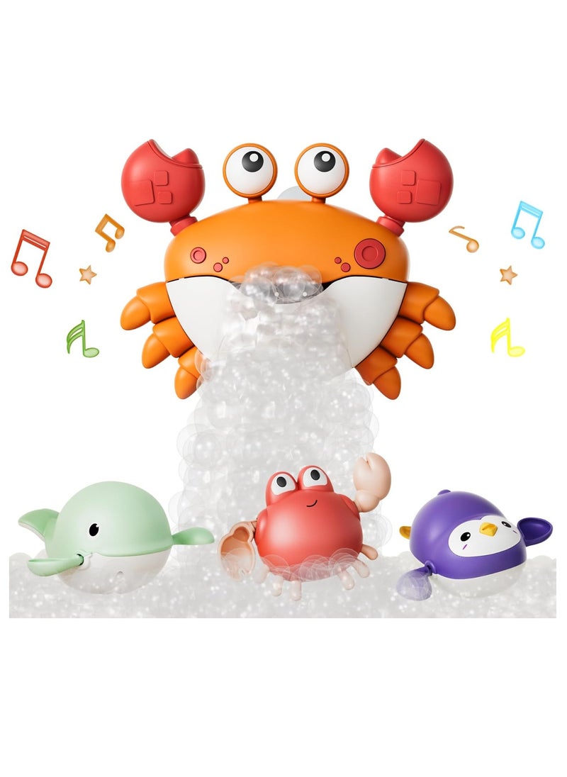 Crab Bubble Machine Bath Toy with 3 Pack Wind-up Poor Toys, Automatic Bubble Maker Baby Bath Toys, Blow Bubbles and Plays Children’s Songs, Birthday Gift for Kids