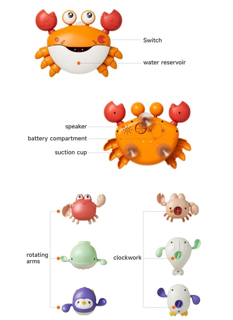 Crab Bubble Machine Bath Toy with 3 Pack Wind-up Poor Toys, Automatic Bubble Maker Baby Bath Toys, Blow Bubbles and Plays Children’s Songs, Birthday Gift for Kids