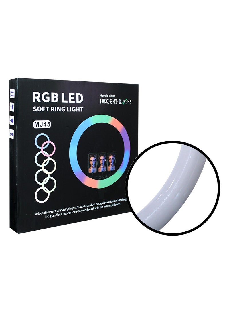 MJ45 RGB LED Ring Light, Perfect for Vlogging, Live Streaming, and Photography in one paragraph 18 inch