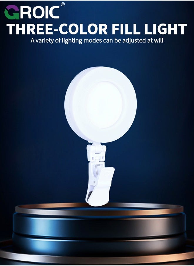 LED Rechargeable Selfie Light, Video Light, Phone Light Clip, 3 Lighting Mode Phone Ring Light Mini Portable Clip on Fill Lights for iPhone, Cell Phone, Laptop, TikTok, Selfie, Video Conference, Camera