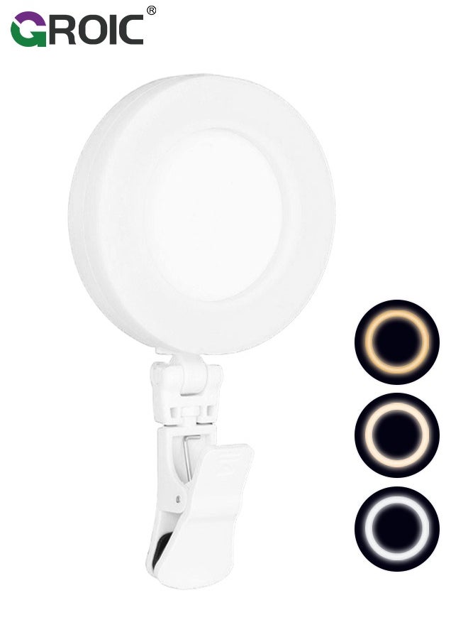 LED Rechargeable Selfie Light, Video Light, Phone Light Clip, 3 Lighting Mode Phone Ring Light Mini Portable Clip on Fill Lights for iPhone, Cell Phone, Laptop, TikTok, Selfie, Video Conference, Camera