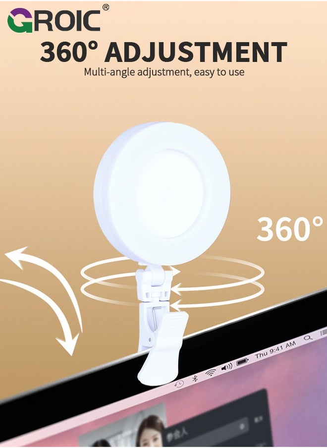 LED Rechargeable Selfie Light, Video Light, Phone Light Clip, 3 Lighting Mode Phone Ring Light Mini Portable Clip on Fill Lights for iPhone, Cell Phone, Laptop, TikTok, Selfie, Video Conference, Camera